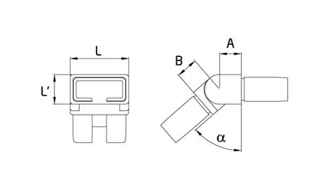 esquema medidas conector pasamanos rectangular inox